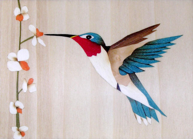 hummingbird in marquetry