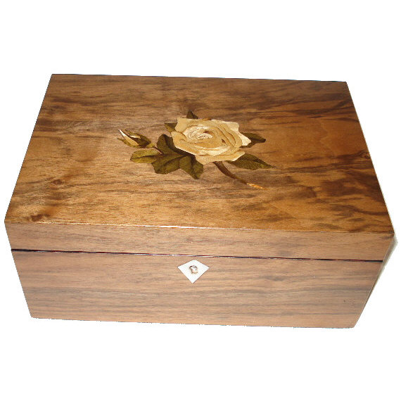 Walnut box with rose inlay