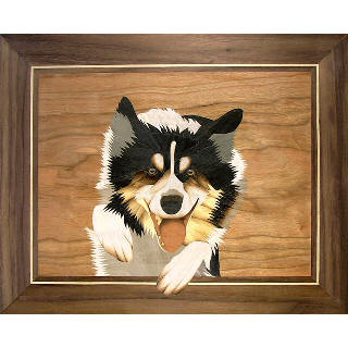 Marquetry picture of a border collie