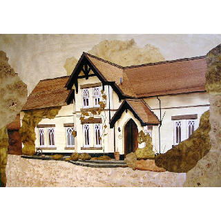 Marquetry picture of a house