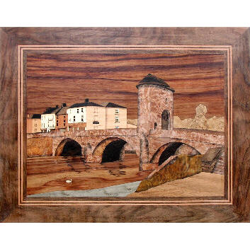 marquetry picture of a medieval bridge