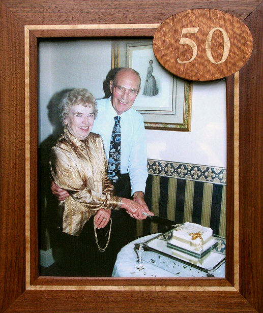 Golden Wedding photograph in marquetry frame
